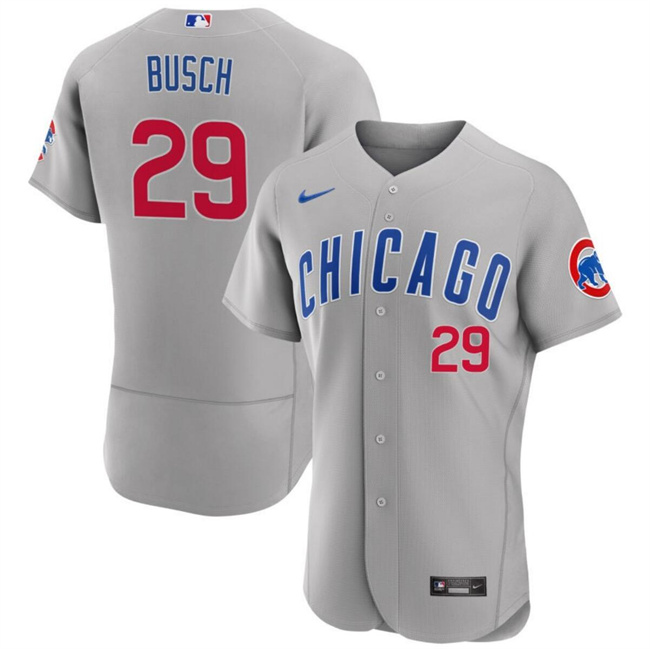 Men's Chicago Cubs #29 Michael Busch Gray Flex Base Stitched Baseball Jersey